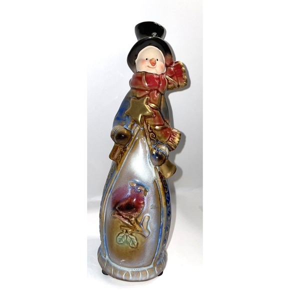 Other - Slim Stoneware Snowman with Top Hat Scarf Lantern with Bell at Hand and Star